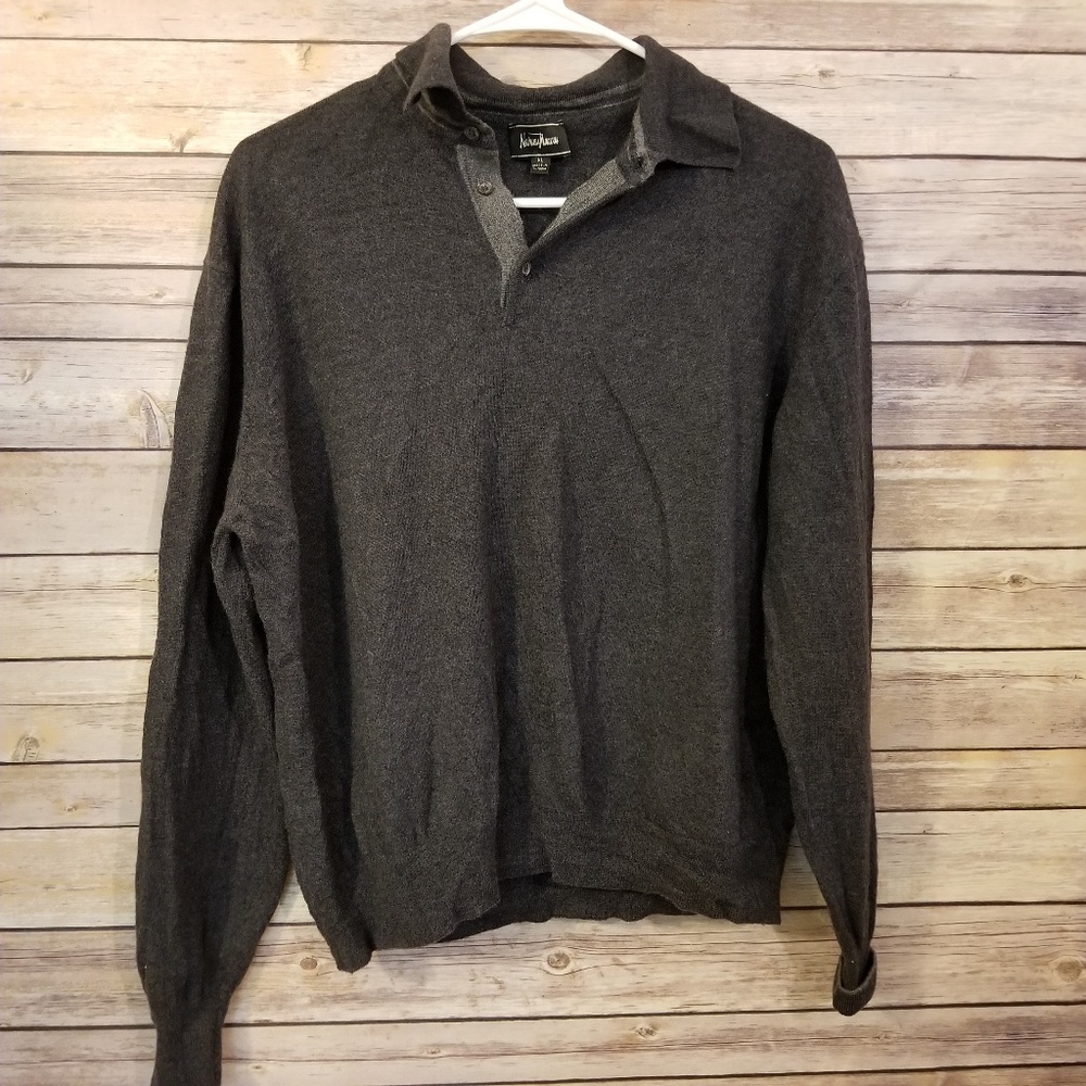 Neiman Marcus❤Merino Wool Button Pullover Sweater